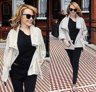 Kylie Minogue Wears a Khaki Anorak and Black Leggings Leaving Her Home in London Kylie Minogue Wears a Khaki Anorak and Black Leggings Leaving Her Home in London