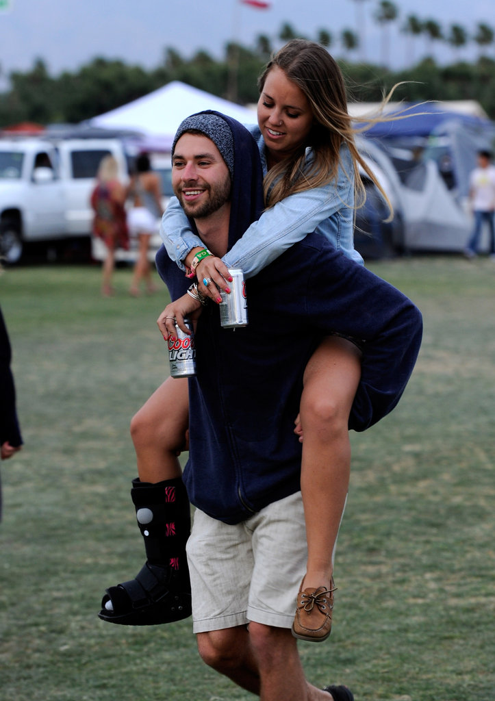 A guy gave his lady friend a ride at Coachella in Indio, CA.
A guy gave his lady friend a ride at Coachella in Indio, CA.