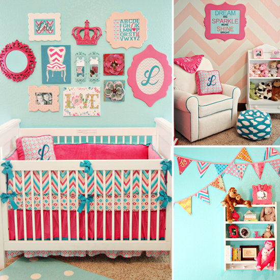 A Bold Aqua-and-Pink Baby Girl's Room A Bold Aqua-and-Pink Baby Girl's Room