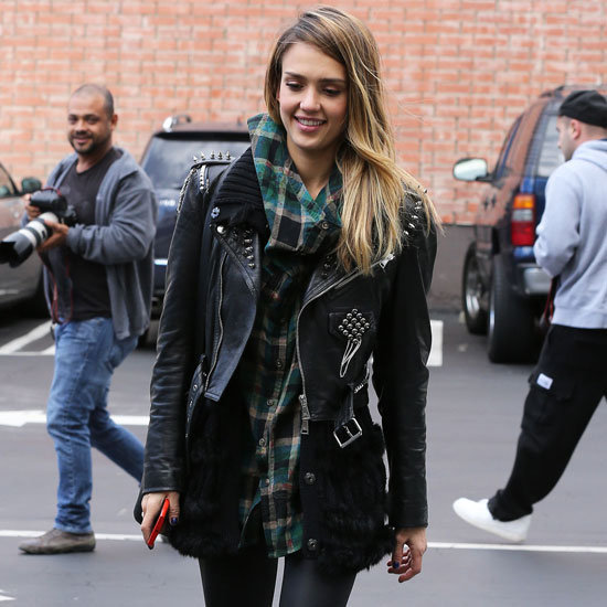 Jessica Alba Wearing Studded Leather Jacket Jessica Alba Wearing Studded Leather Jacket