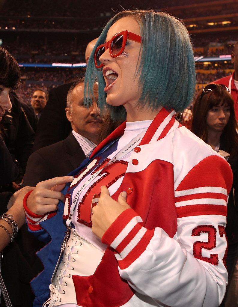 Katy Perry attended the 2012 Bridgestone Super Bowl XLVI Pregame Show in Indiana rocking a blue 'do.
Katy Perry attended the 2012 Bridgestone Super Bowl XLVI Pregame Show in Indiana rocking a blue 'do.
