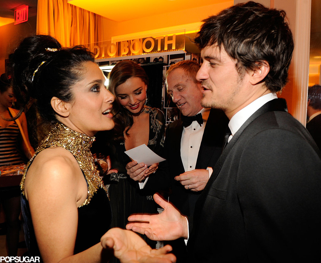 Salma Hayek and Orlando Bloom chatted at the Vanity Fair Oscar party on Sunday night in Hollywood.
Salma Hayek and Orlando Bloom chatted at the Vanity Fair Oscar party on Sunday night in Hollywood.