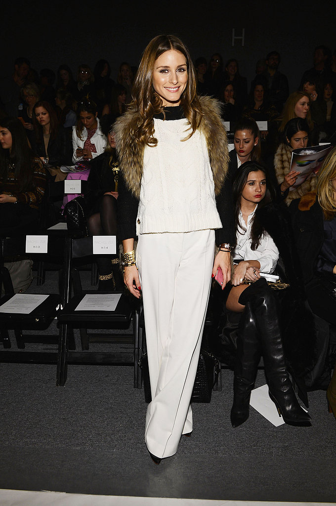We love how Olivia's furry vest lent a touch of texture to her colorblocked top and slick white trousers at the Rachel Zoe show in NYC.
We love how Olivia's furry vest lent a touch of texture to her colorblocked top and slick white trousers at the Rachel Zoe show in NYC.