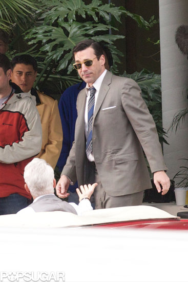 Jon Hamm suited up on the set of Mad Men. Jon Hamm suited up on the set of Mad Men.
