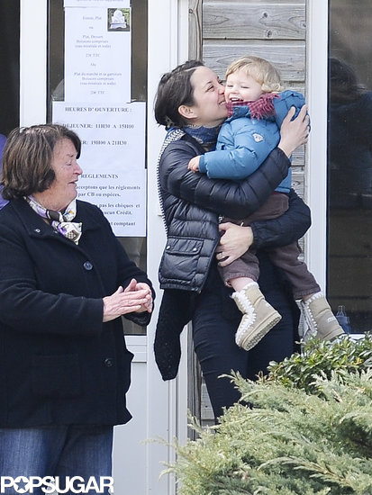 Marion Cotillard planted a kiss on her son, Marcel, at husband Guillaume Canet's International Jump Bost in France. Marion Cotillard planted a kiss on her son, Marcel, at husband Guillaume Canet's International Jump Bost in France.