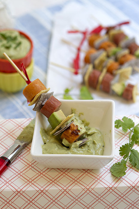 Grilled Hot Dog Skewers With Creamy Avocado Dip Grilled Hot Dog Skewers With Creamy Avocado Dip