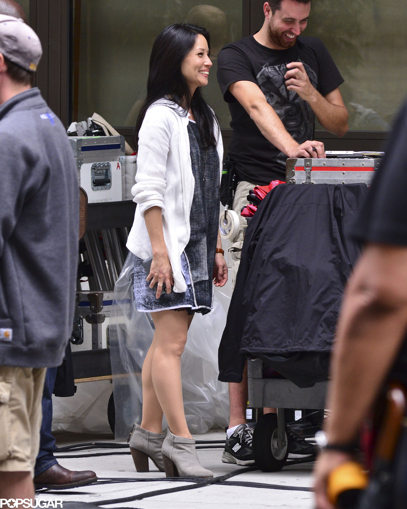 Lucy Liu was all smiles while filming scenes for Elementary in NYC on