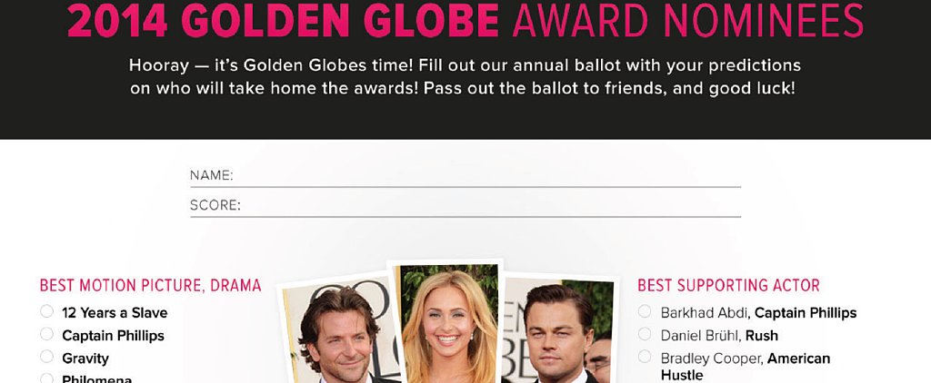 Golden Globes 2024 Printable Ballot