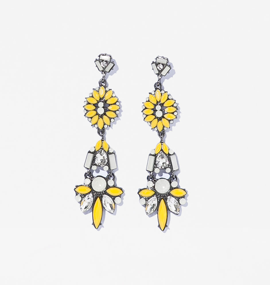 Zara yellow and white floral drop earrings ($17)