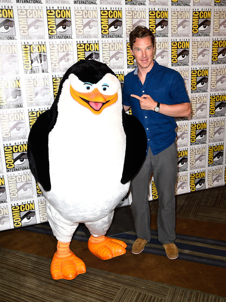 Benedict Cumberbatch posed with a giant Madagascar penguin on Thursday.
Benedict Cumberbatch posed with a giant Madagascar penguin on Thursday.