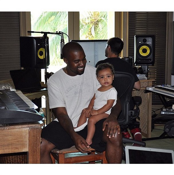 Kim Kardashian shared a picture of North West hanging out with Kanye at a music studio.
Kim Kardashian shared a picture of North West hanging out with Kanye at a music studio.