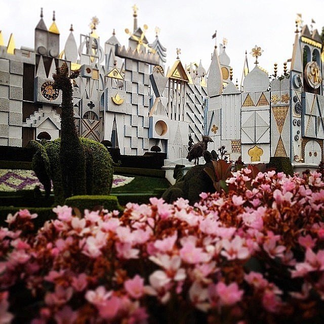 The gold trimmings on the outside of the It's a Small World ride are made of real 22 karat gold. The gold trimmings on the outside of the It's a Small World ride are made of real 22 karat gold.