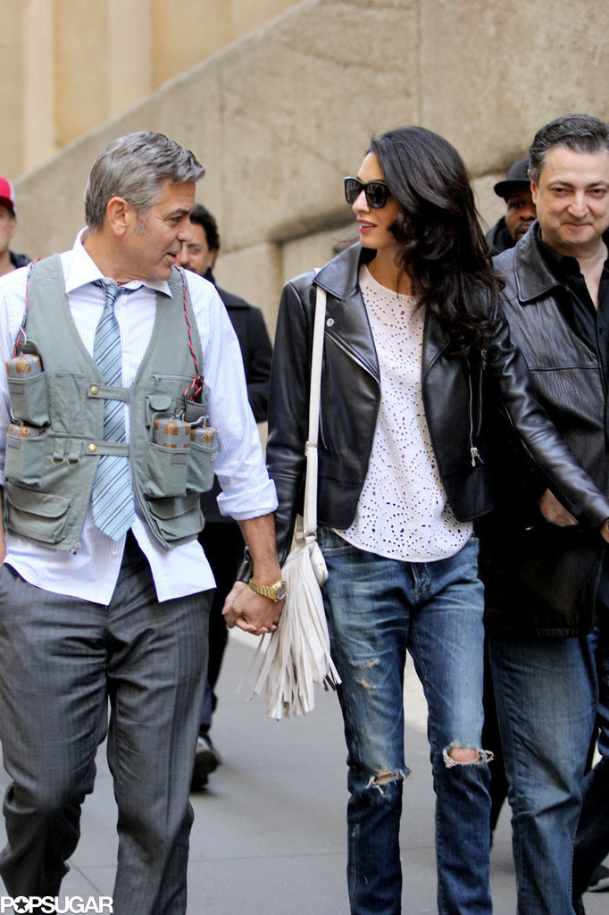 Amal and EINSTEIN!!! (and a blonde pooch) visit George on set, 4-12-15 Amal-Alamuddin-Visits-George-Clooney-Set-His-Dog