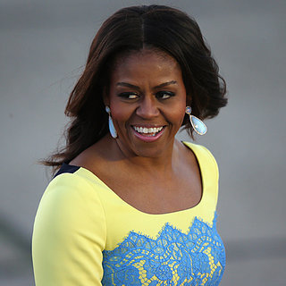 Michelle Obama Wearing Blue and Yellow Lace Dress