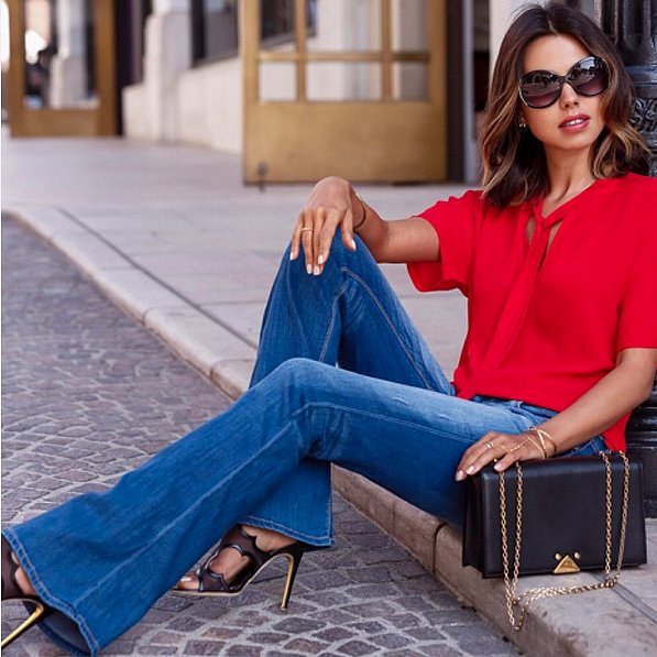 Flared Jeans, a Silk Top, and Heels