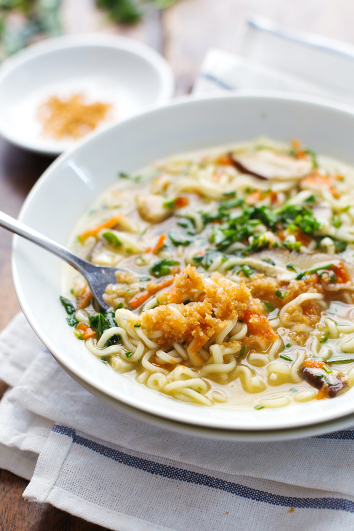 Ramen With Homemade Broth Mushrooms Kale And Panko