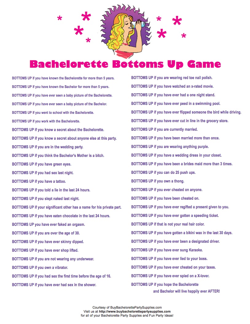 Bottoms Up Game 24 Free Bachelorette Party Printables Every Bride