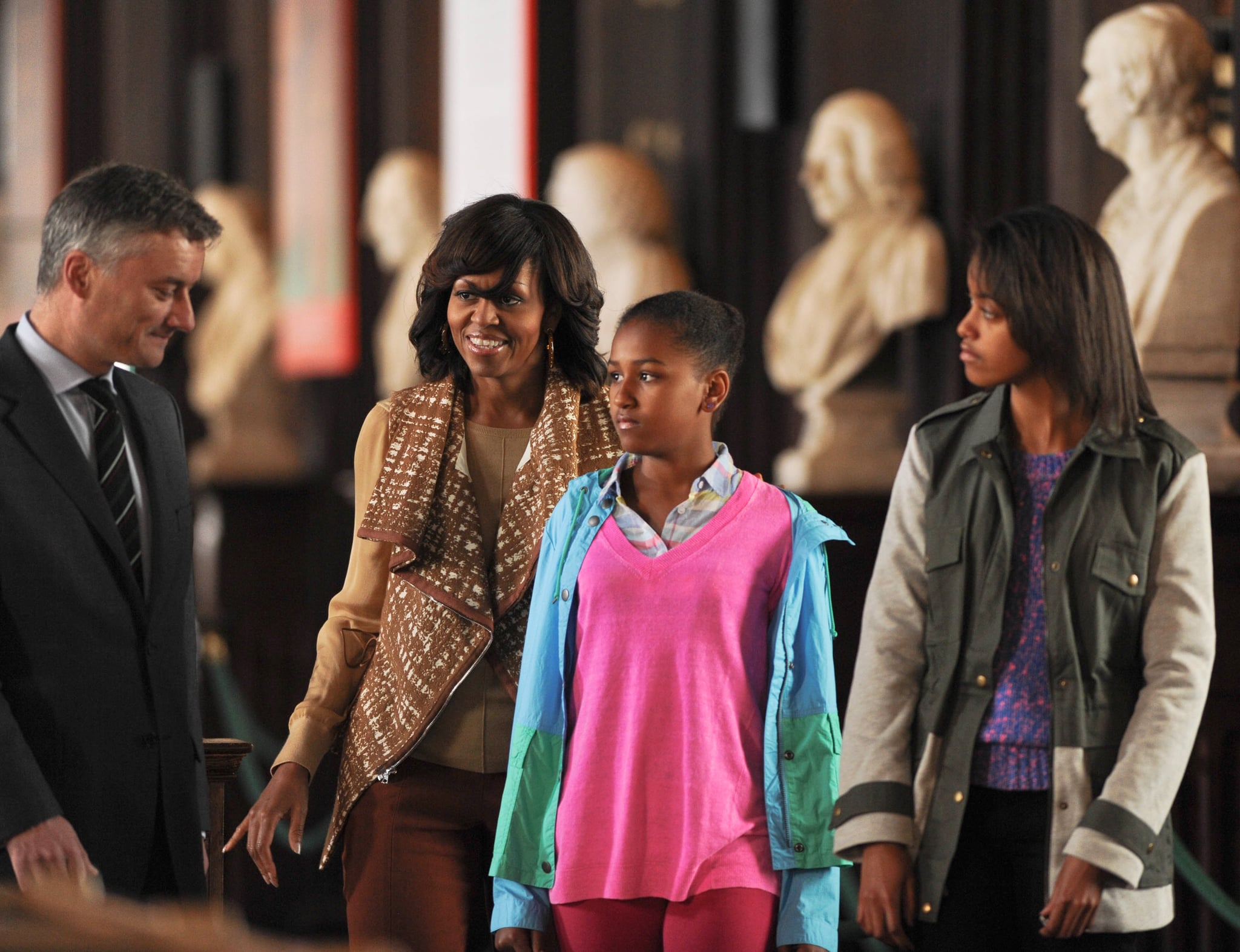 First Lady Michelle Obama toured the Old Library Building at Dublin's Trinity College with Sasha and Malia in June 2013. 