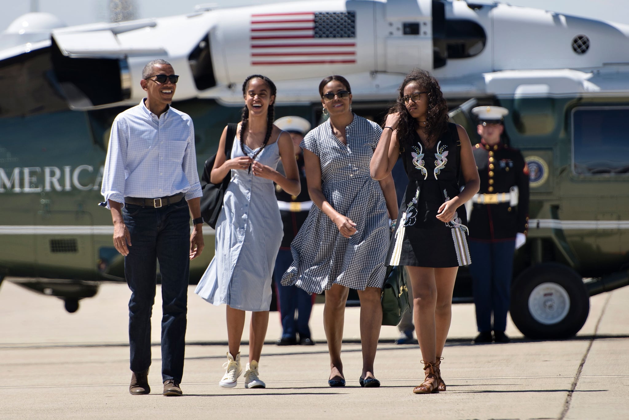 The first family walked to Air Force One in Merced County, CA, during a trip in June 2016. 