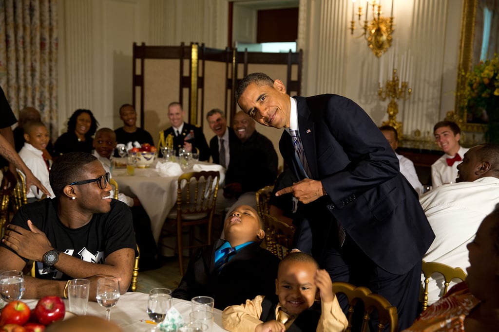 When he posed with a boy who fell asleep at the Father's Day ice cream social at the White House