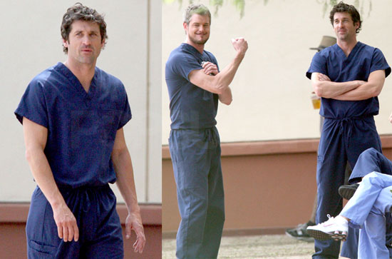 Photos of Eric Dane, Katherine Heigl, and Patrick Dempsey on the Set of Grey's Anatomy Photos of Eric Dane, Katherine Heigl, and Patrick Dempsey on the Set of Grey's Anatomy