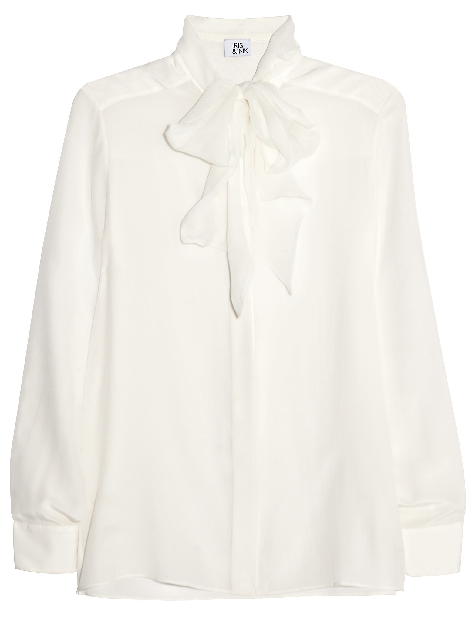 Iris & Ink White Silk Pussy-Bow Blouse