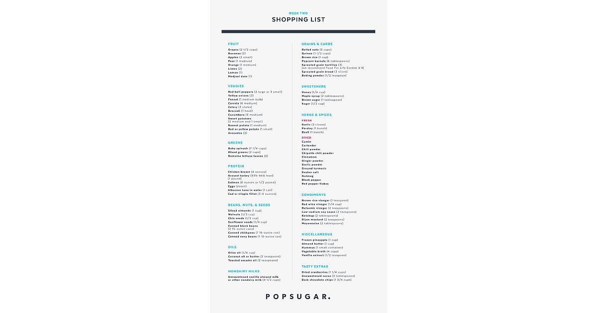 2-Week Clean Eating Plan: Week 2 Shopping List | POPSUGAR Fitness