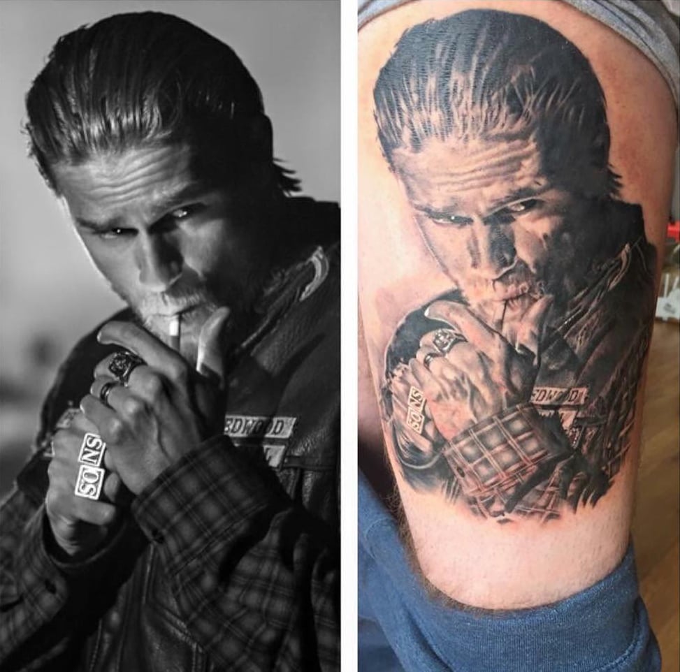 Charlie Hunnam Admires a Fan's Jax Teller Tattoo Video POPSUGAR