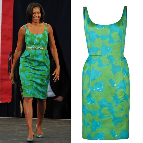 Michelle Obama Wearing a Green and Blue Sheath Dress POPSUGAR Fashion