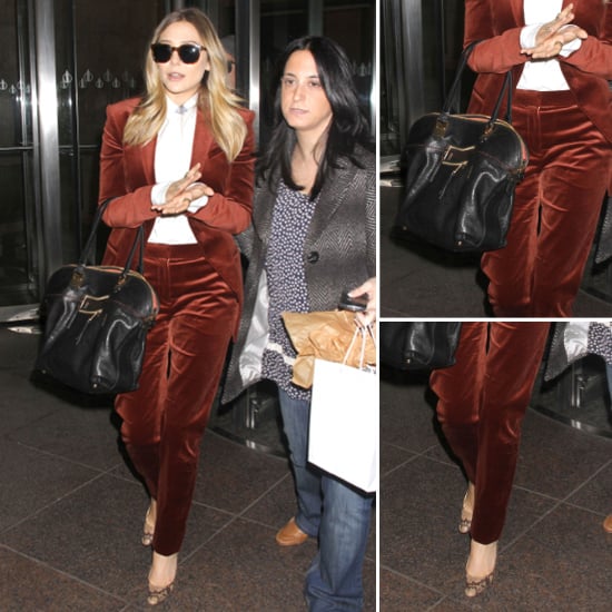 Elizabeth Olsen Red Velvet Suit POPSUGAR Fashion