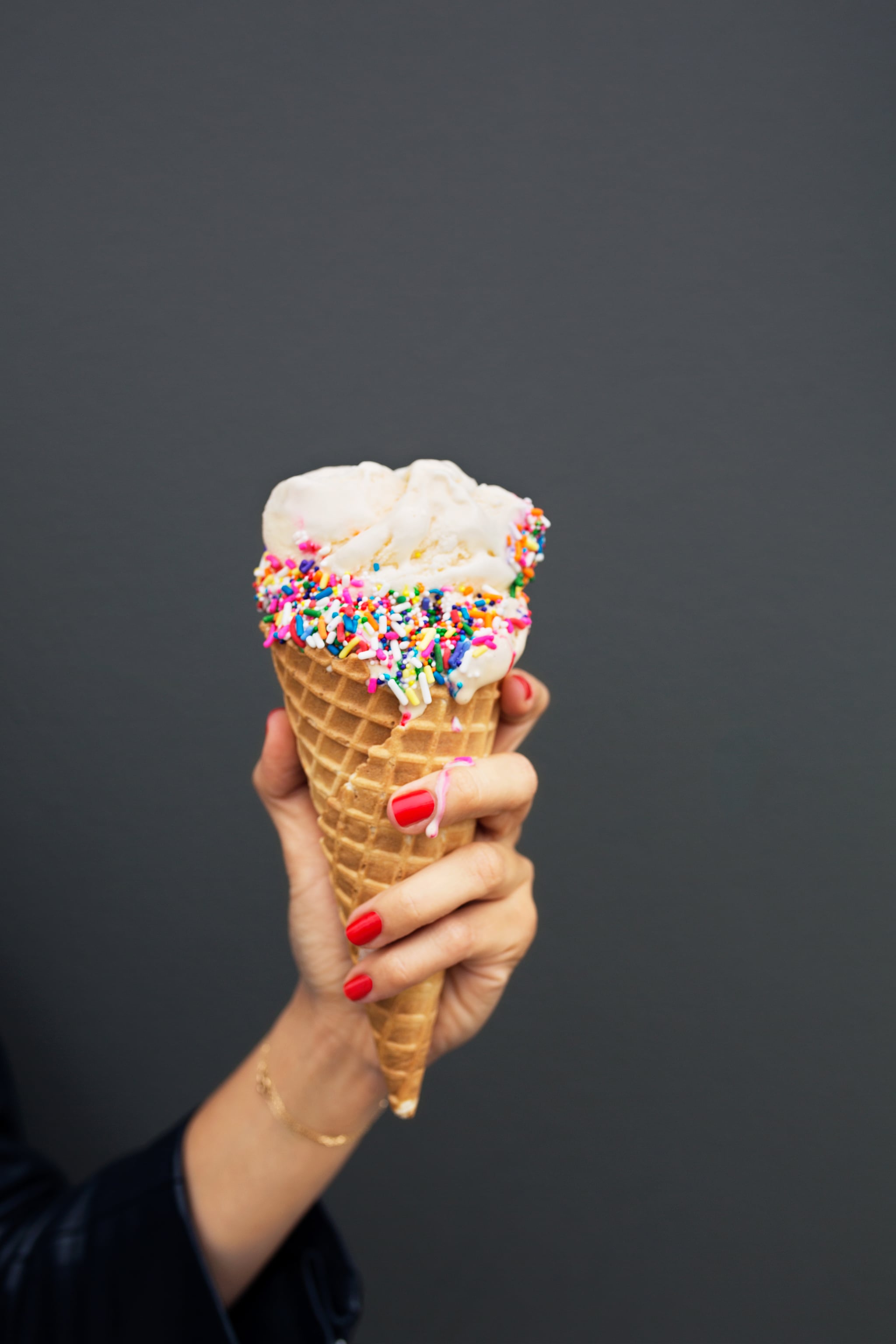 Double Scoop Ice Cream with Sprinkles on Sugar Cone Line Art