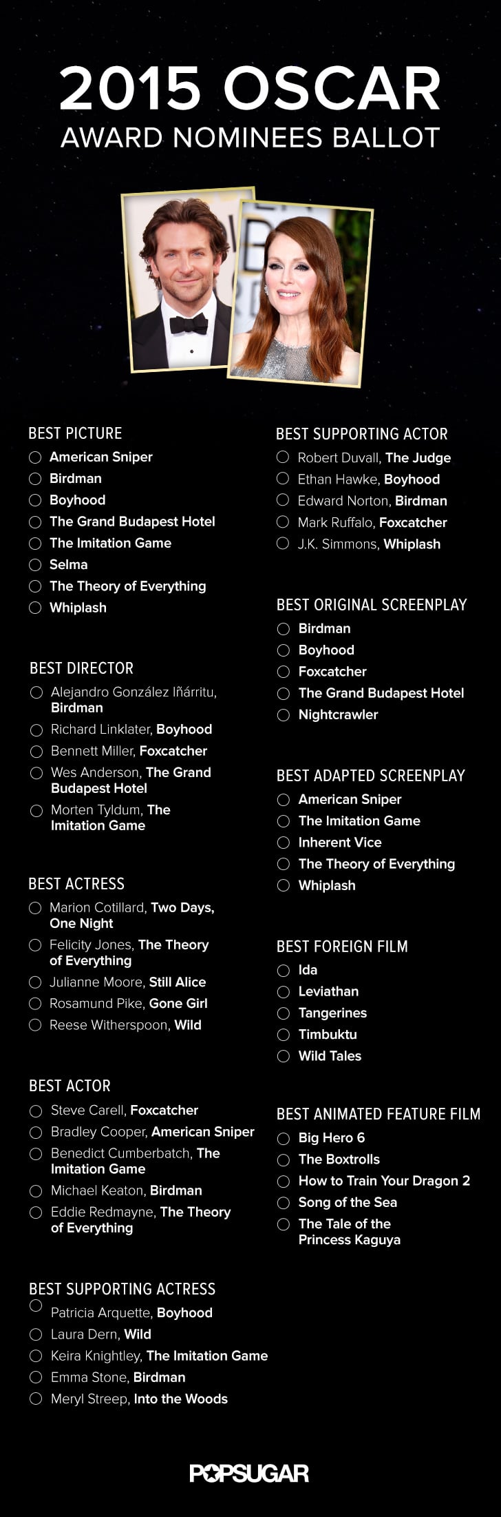 Printable Oscars Ballot 2015 POPSUGAR Entertainment